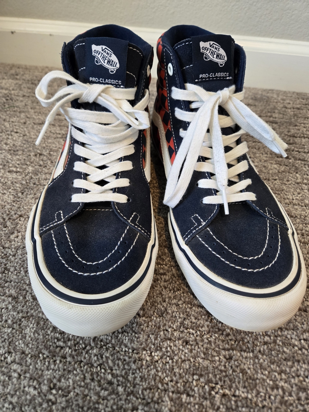 VANS Sk8-Hi Pro Blue/Red Check High Top Lace Up Suede Skate Sneakers Y2K - Picture 1 of 12